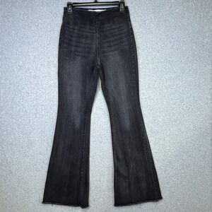 Tinseltown Jeans Women's 7 Black Wash High Waist Flare Leg‎ Raw Hem Stretch